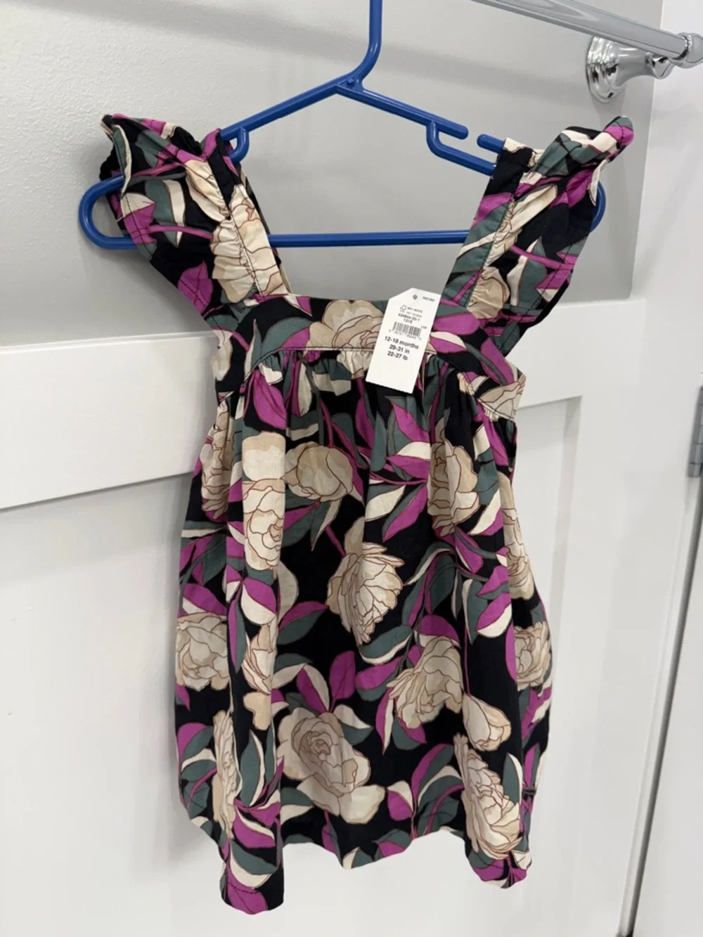 GAP Baby Floral Dress in Black, Cream & Purple 100% Cotton
